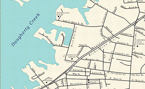 Map of Crisfield, Maryland, created by Montgomery College geography students
