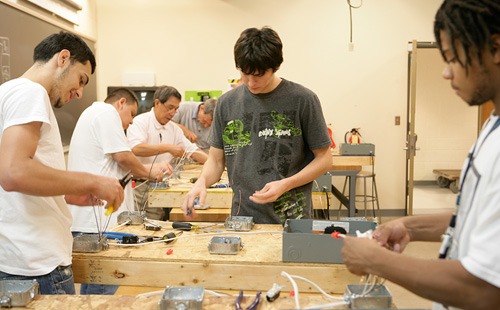 Students in an electrical wiring class