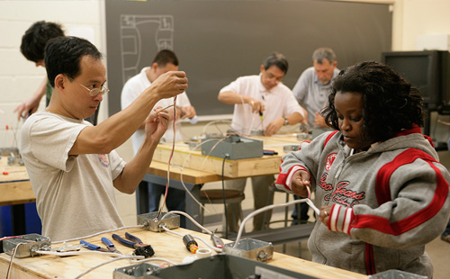 Students in electrical wiring class