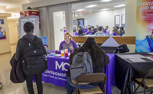 Montgomery College SHaW Center handing out basic need items to students.